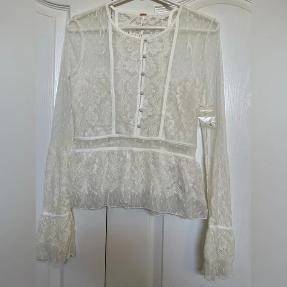 Free People White Lace Long Sleeve Top - Picture 3 of 8